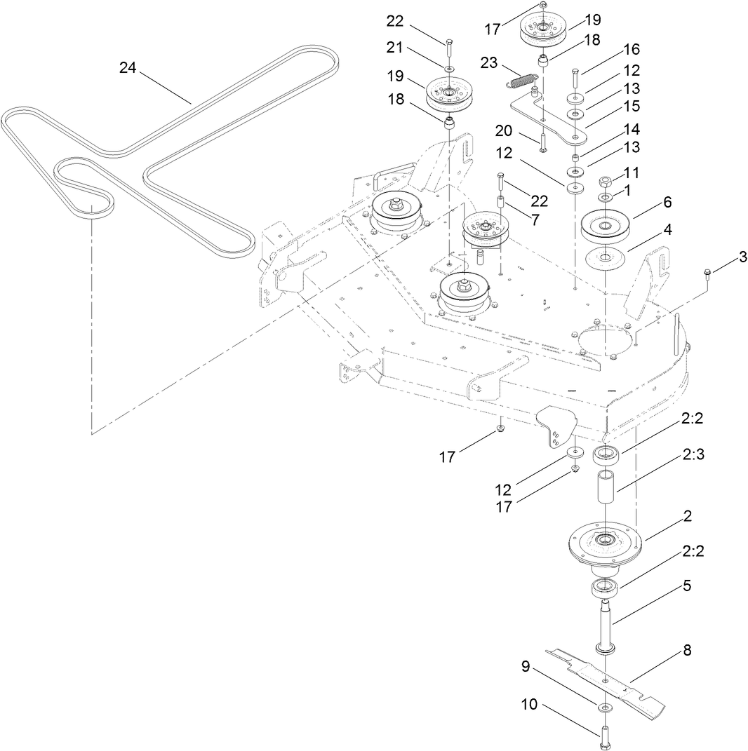 48 Inch Deck, Belt and Mulch Blade Assembly