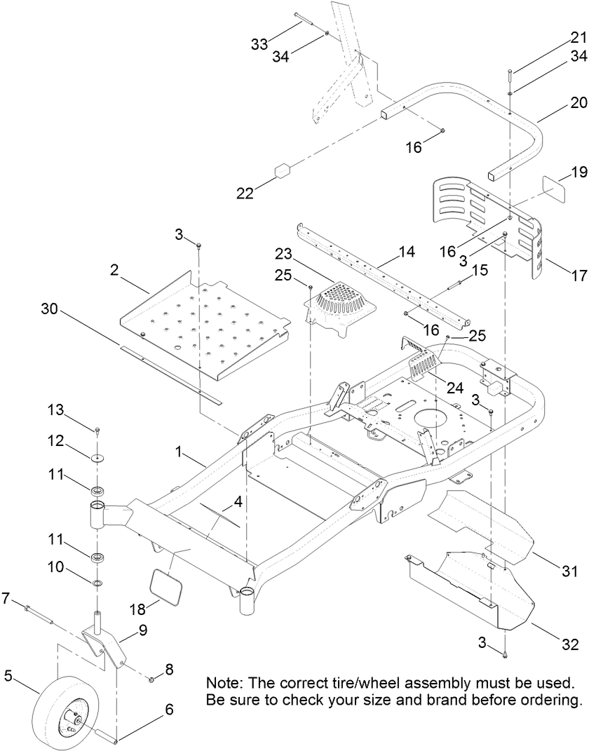 Frame, Front Axle and Caster Wheel Assembly