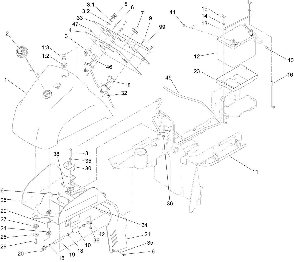 Fuel Tank and Battery Assembly