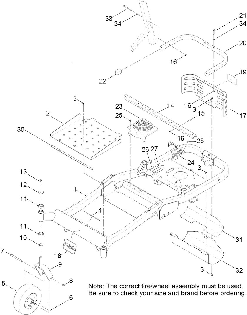 Frame, Front Axle and Caster Wheel Assembly