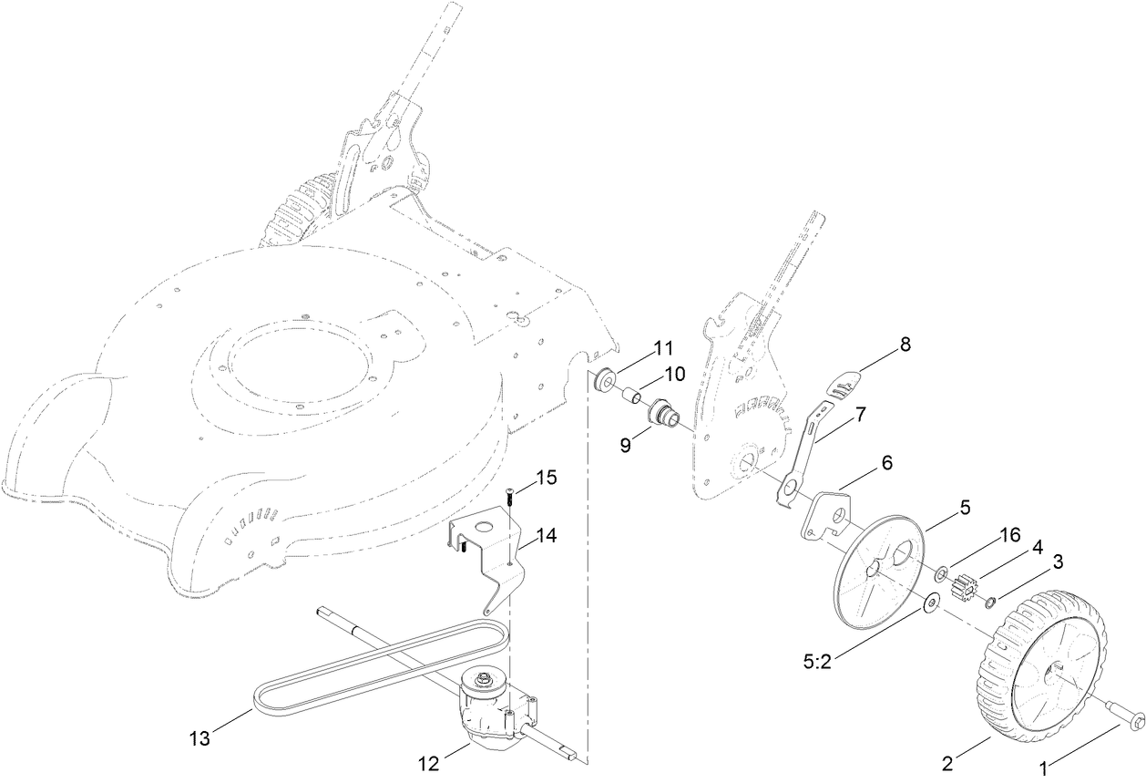 Transmission, Rear Wheel and Height-of-Cut Assembly