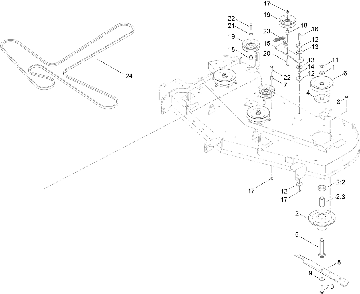 60 Inch Deck, Belt and Mulch Blade Assembly