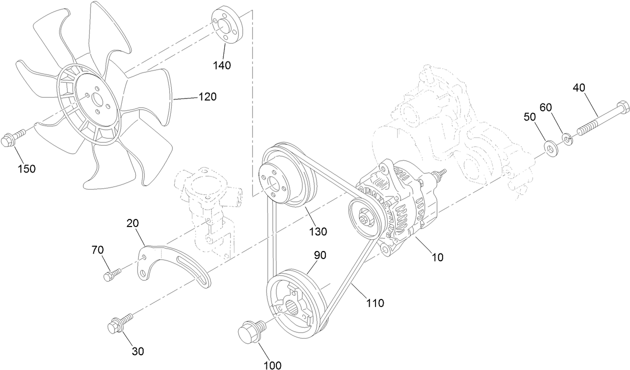 Alternator, Pulley and Fan Assembly