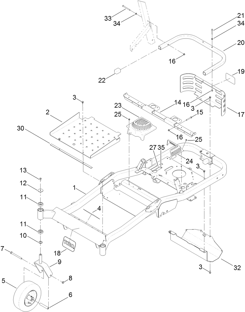 Frame, Front Axle and Caster Wheel Assembly