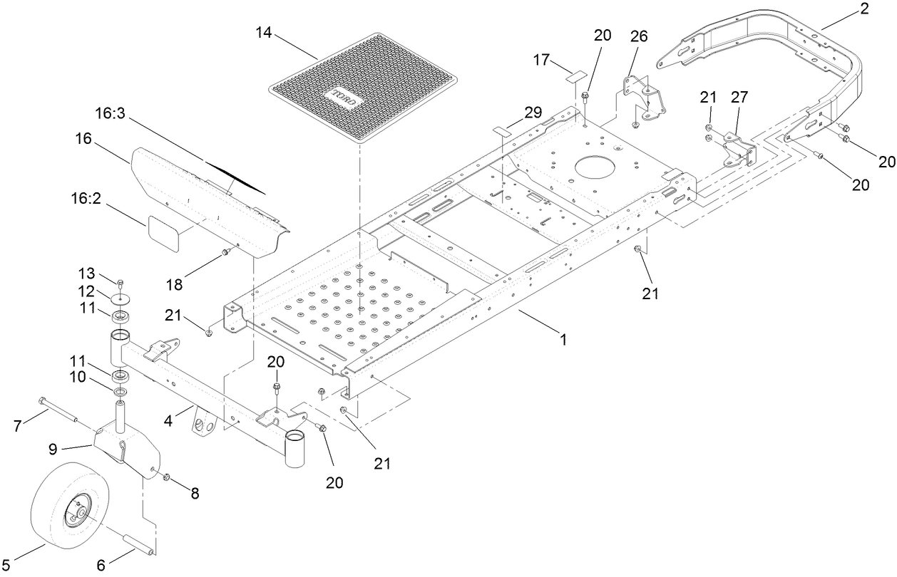 Frame, Front Axle and Caster Wheel Assembly