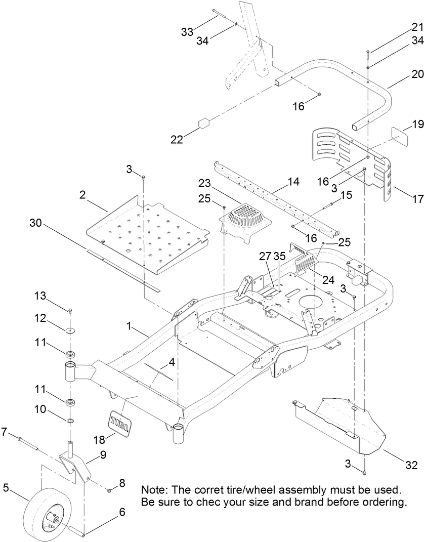 Frame, Front Axle and Caster Wheel Assembly