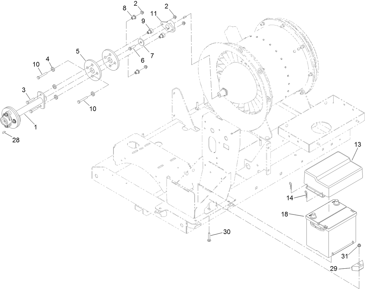 Battery and Drive Shaft Assembly