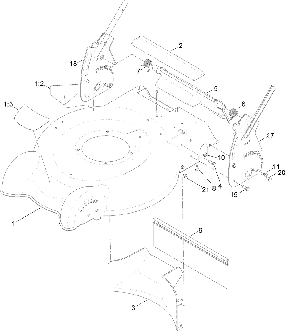 Housing, Rear Baffle and Height-of-Cut Assembly