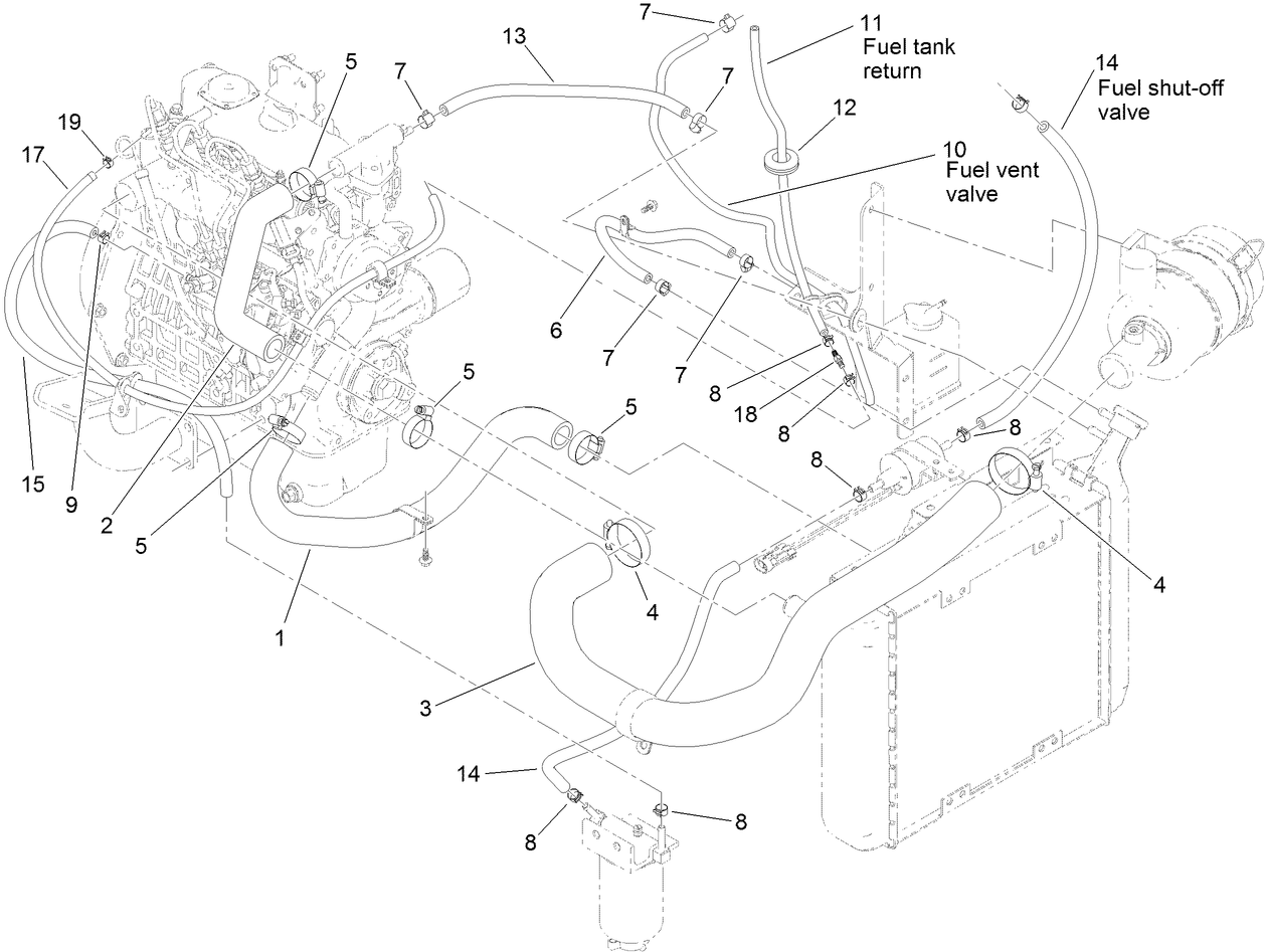 Radiator, Air Hose and Fuel Line Assembly