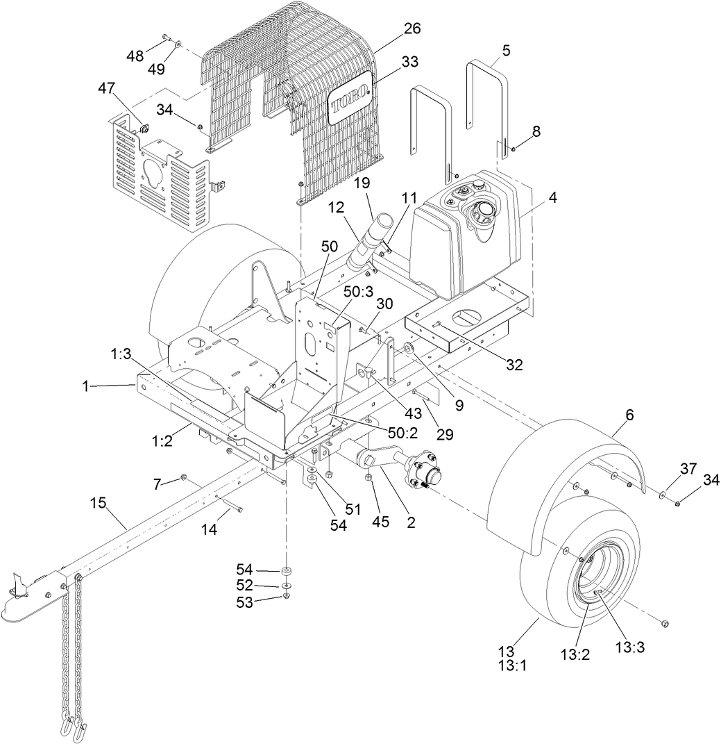 Hitch, Trailer, Fuel Tank, Hub and Wheel Assembly