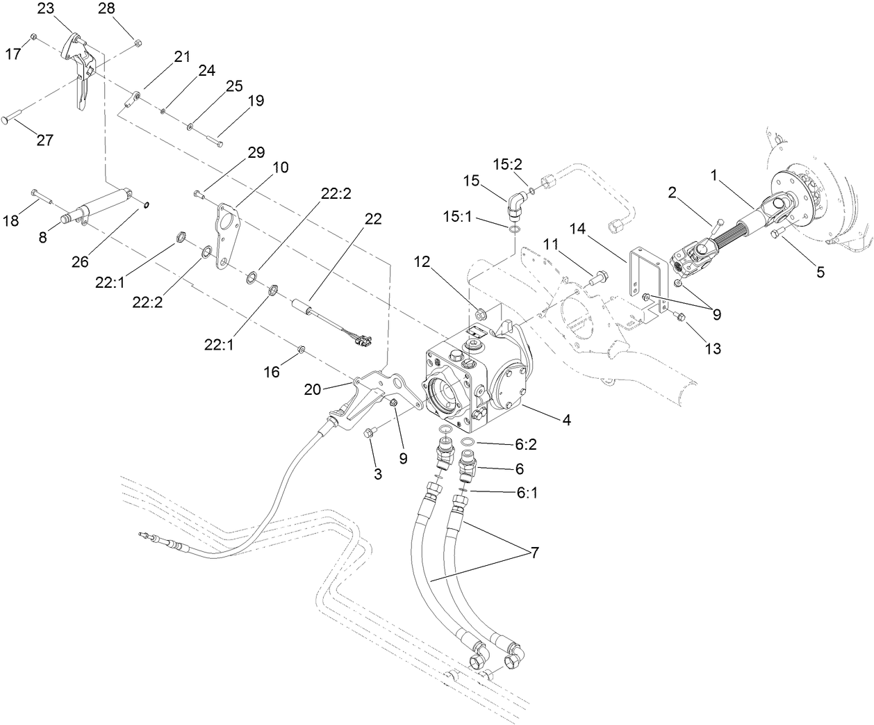 Driveshaft and Variable Pump Hydraulic Fitting Assembly