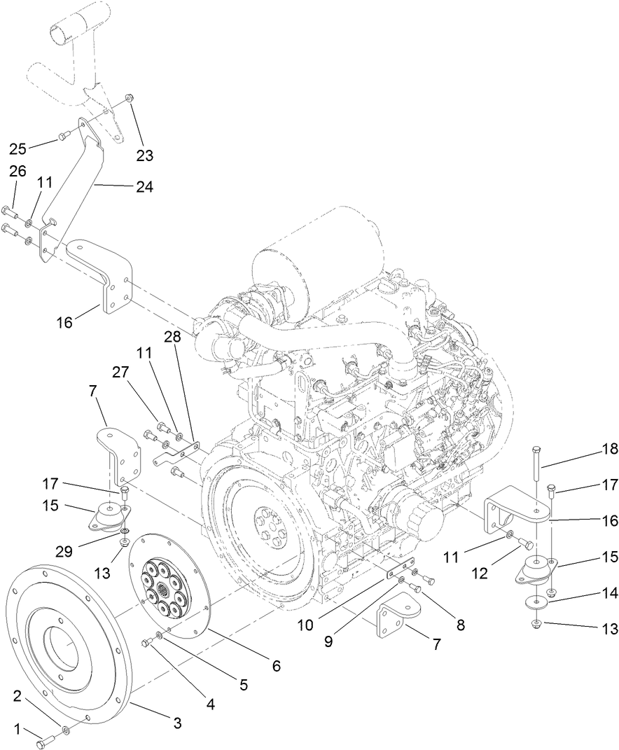 Flywheel, Motor Mount and Compressor Assembly