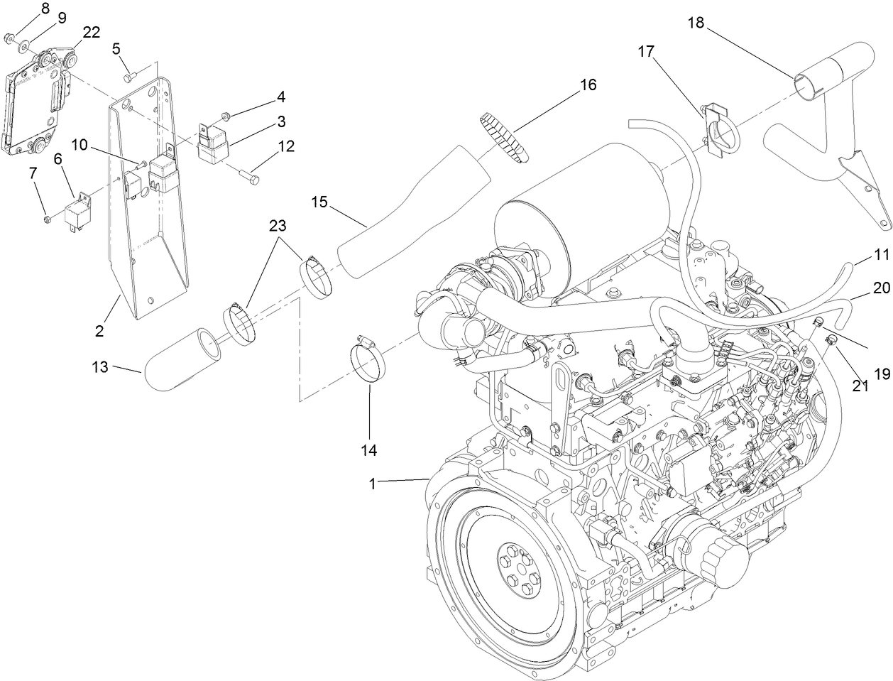 Engine, Intake and Exhaust Assembly