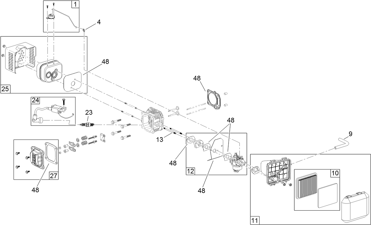 Carburetor, Muffler, Air Cleaner and Valve Cover Assembly