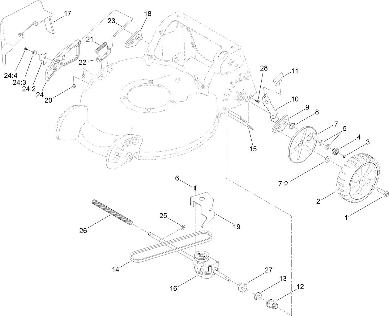 Side Discharge, Transmission and Rear Wheel Assembly