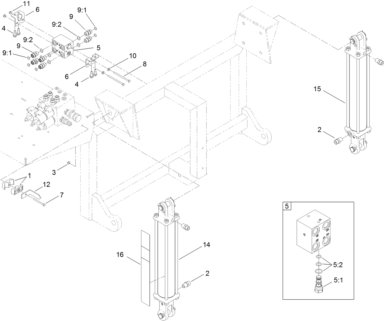 Hydraulic Cylider and Manifold Block Assembly