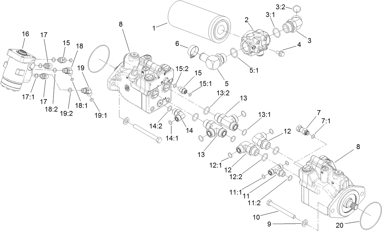 Drive Motor, Steer Valve and Filter Head Assembly