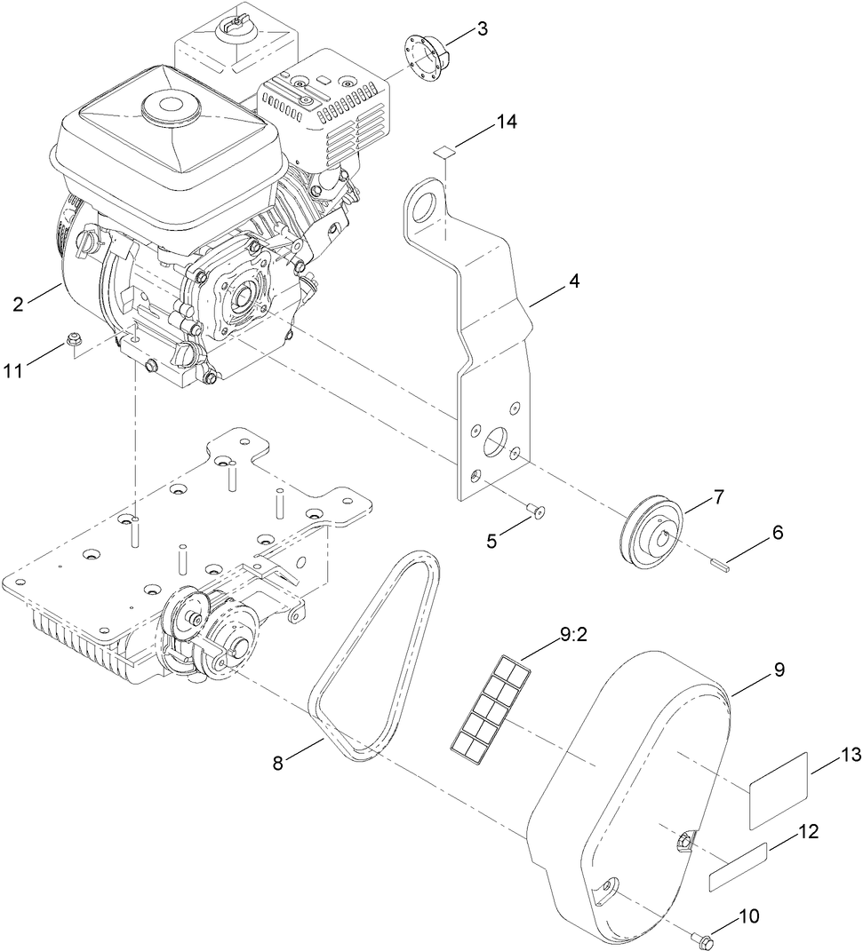 Engine, Belt and Guard Assembly
