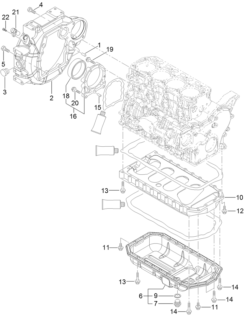 Flywheel Housing and Oil Sump Assembly