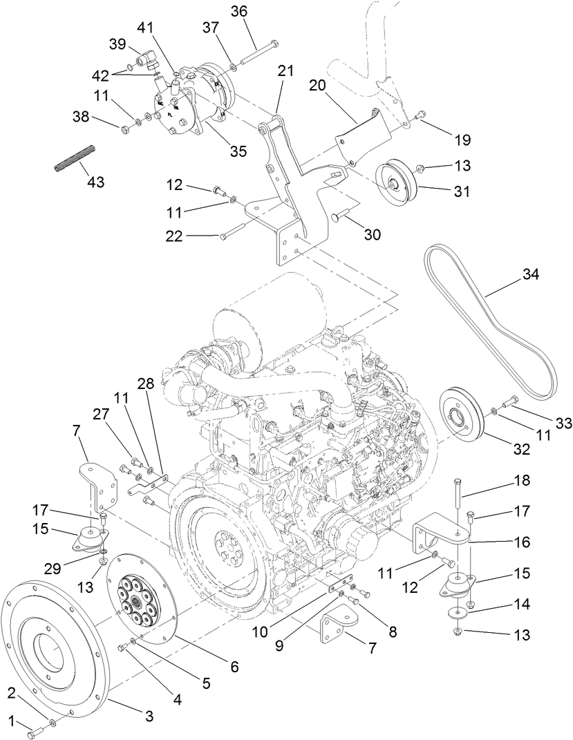 Flywheel, Motor Mount and Compressor Assembly