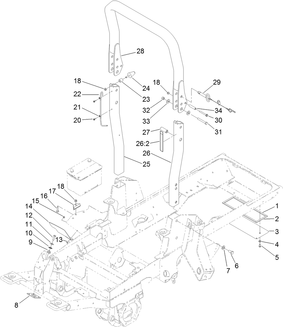 Roll-Over Protection System, Rear Cover and Battery Assembly