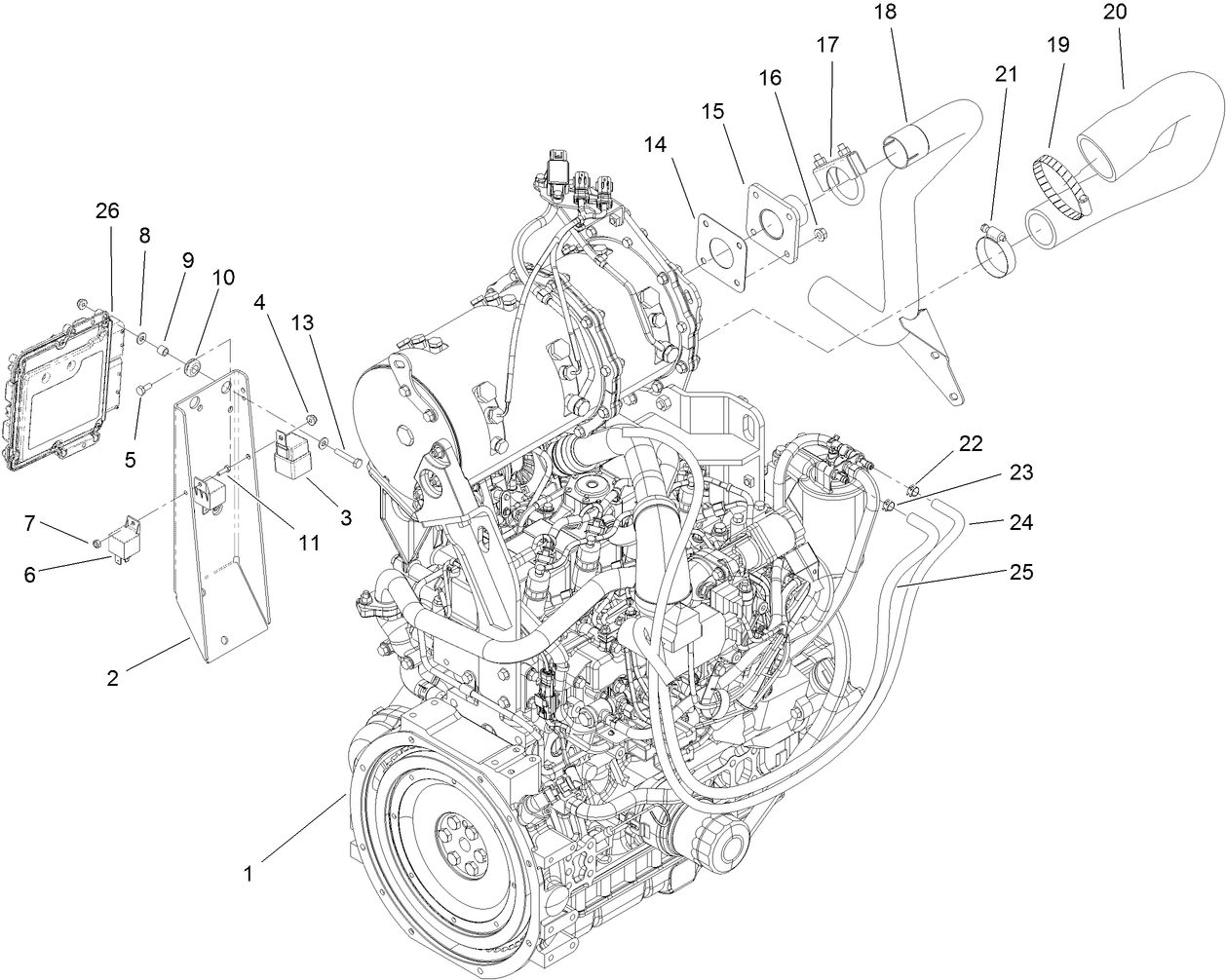 Engine, Intake and Exhaust Assembly