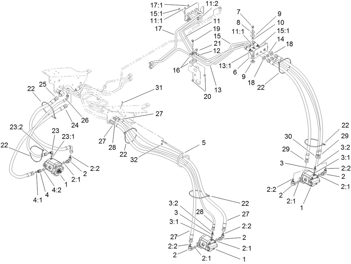 Rear Reel Drive System Plumbing and Front Hose Assembly