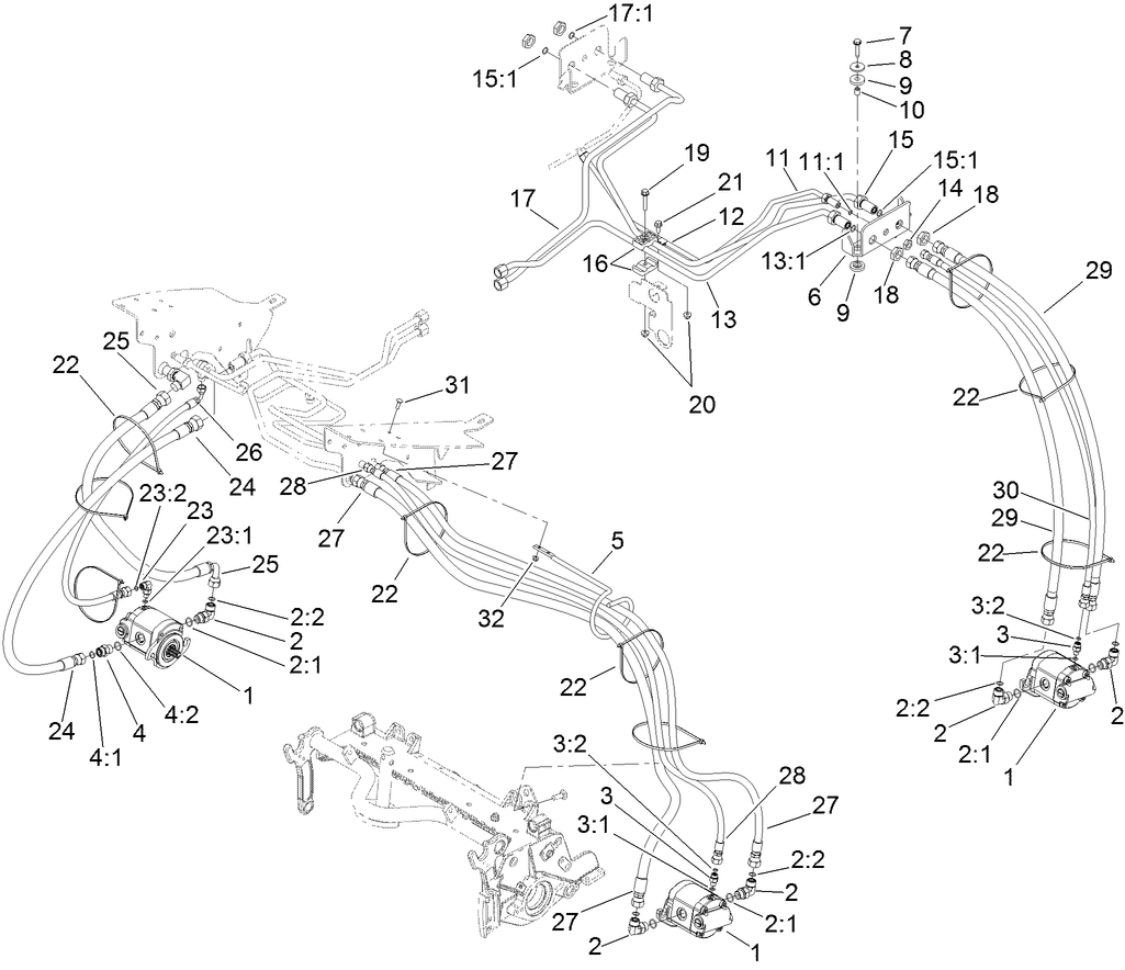 Rear Reel Drive System Plumbing and Front Hose Assembly