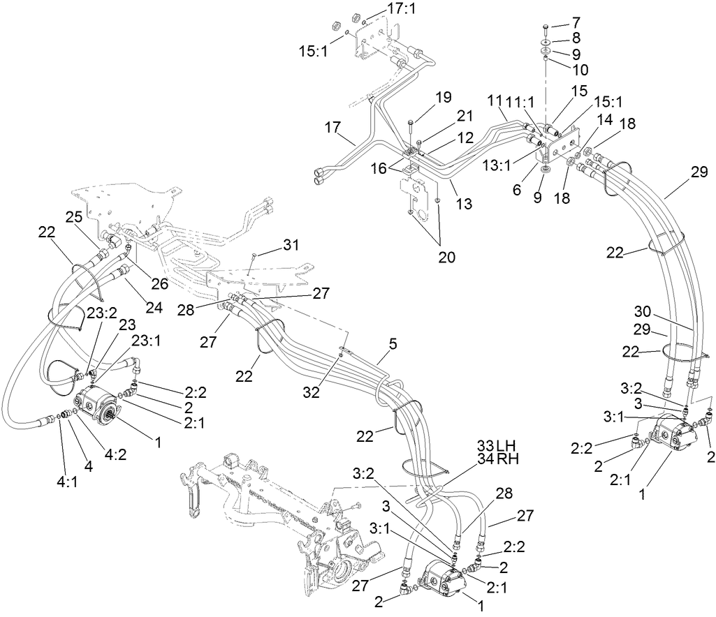 Rear Reel Drive System Plumbing and Front Hose Assembly