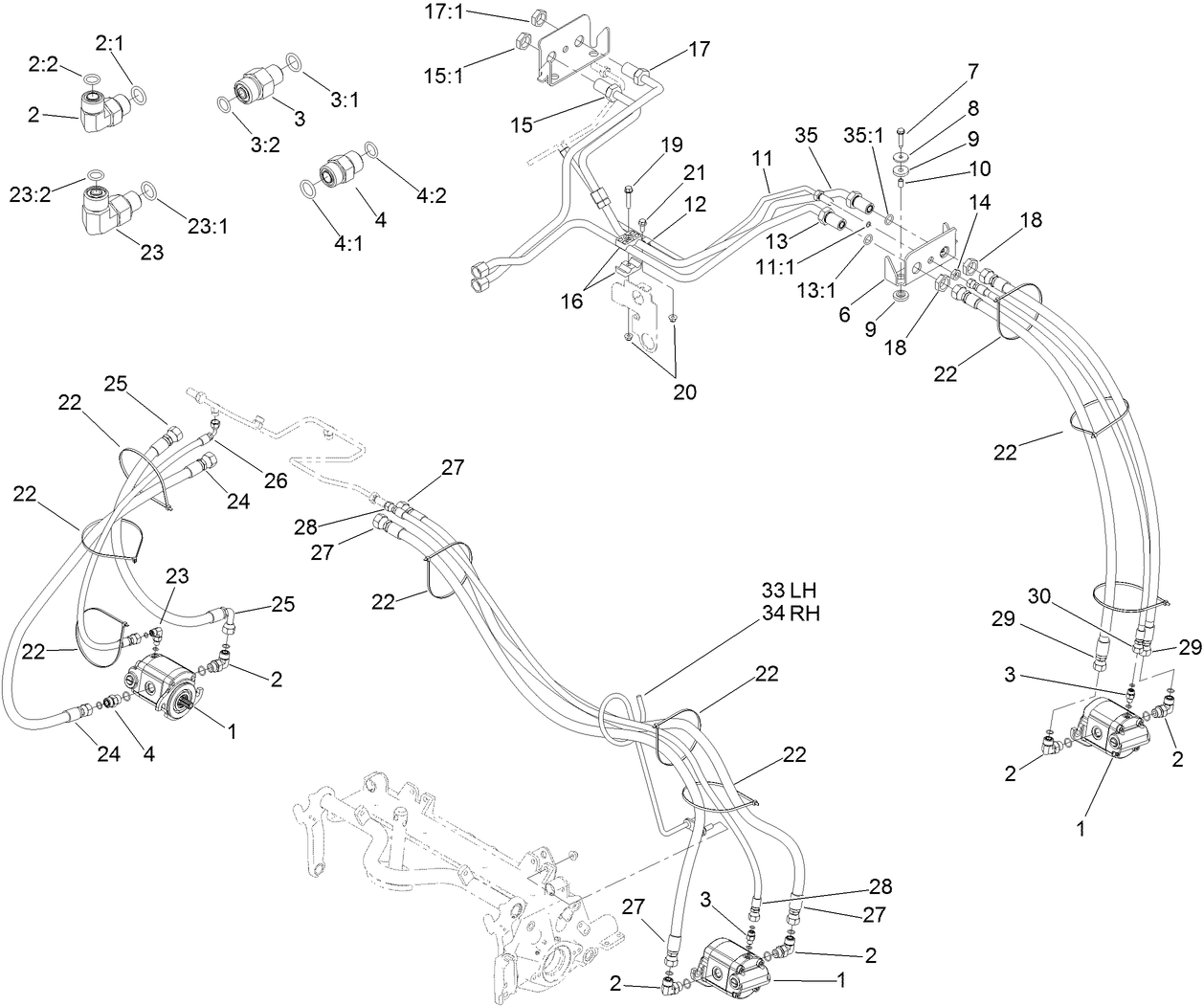 Rear Reel Drive System Plumbing and Front Hose Assembly