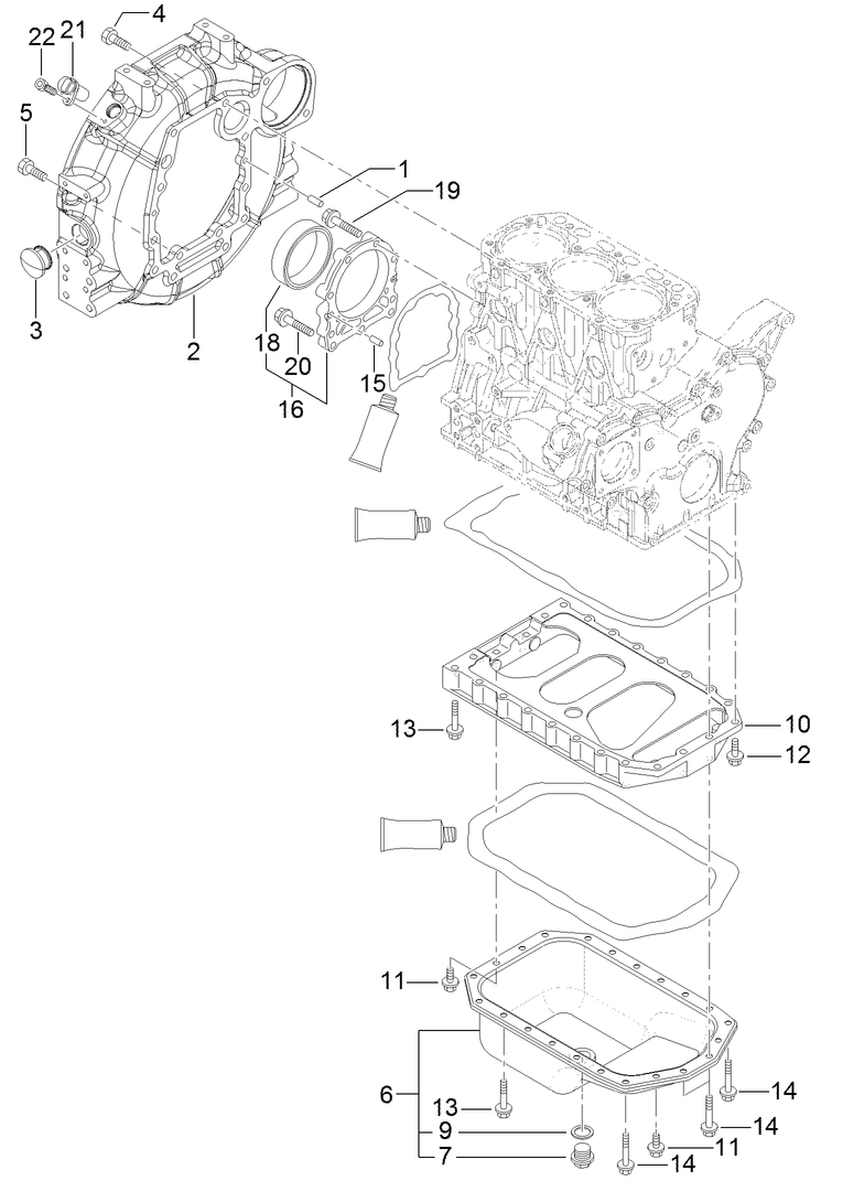 Flywheel Housing and Oil Sump Assembly