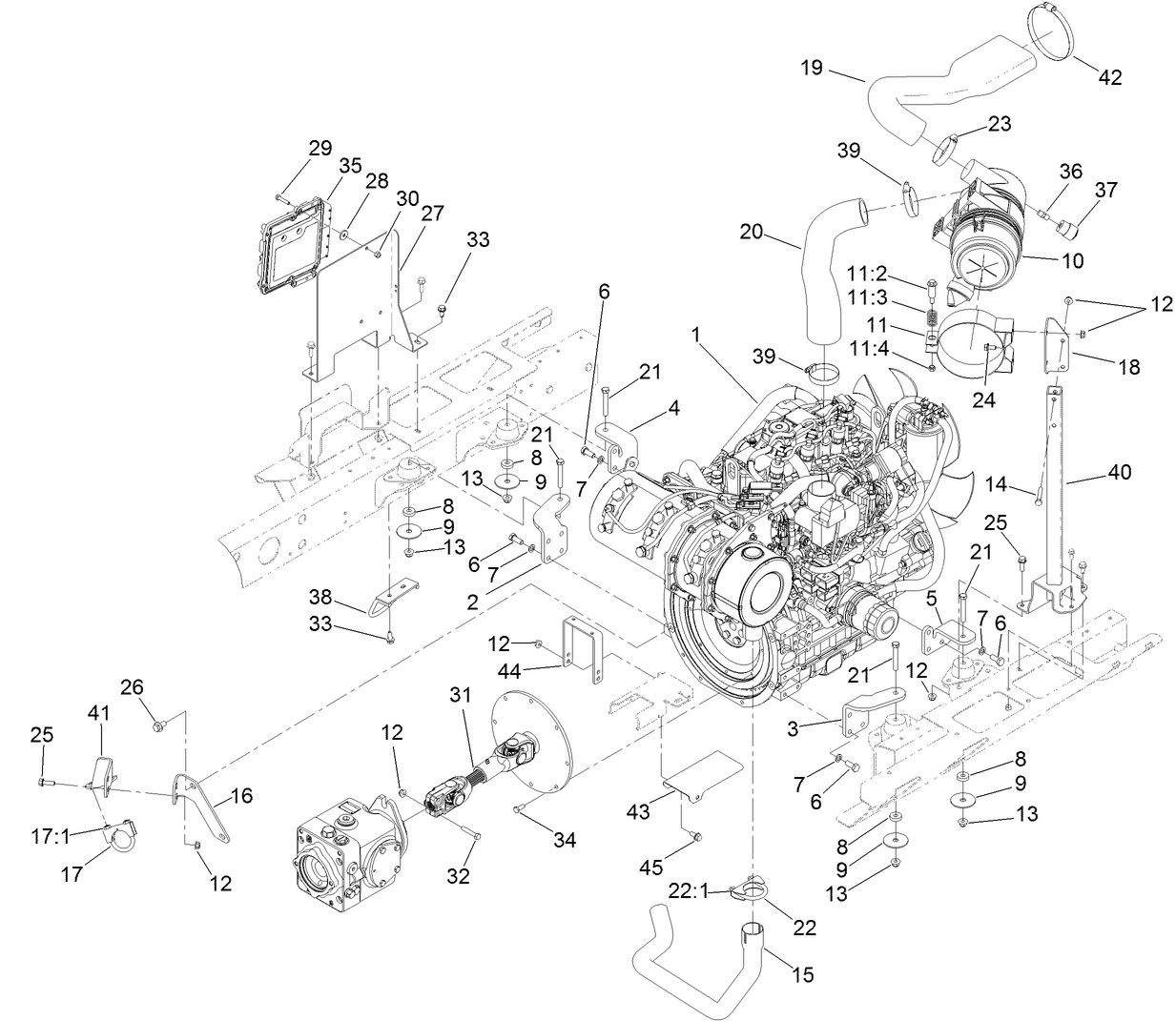 Engine, Air Cleaner and Drive Shaft Assembly