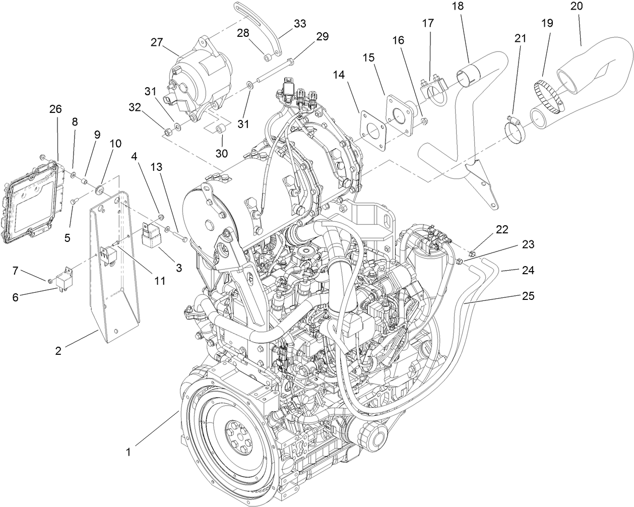 Engine, Intake and Exhaust Assembly