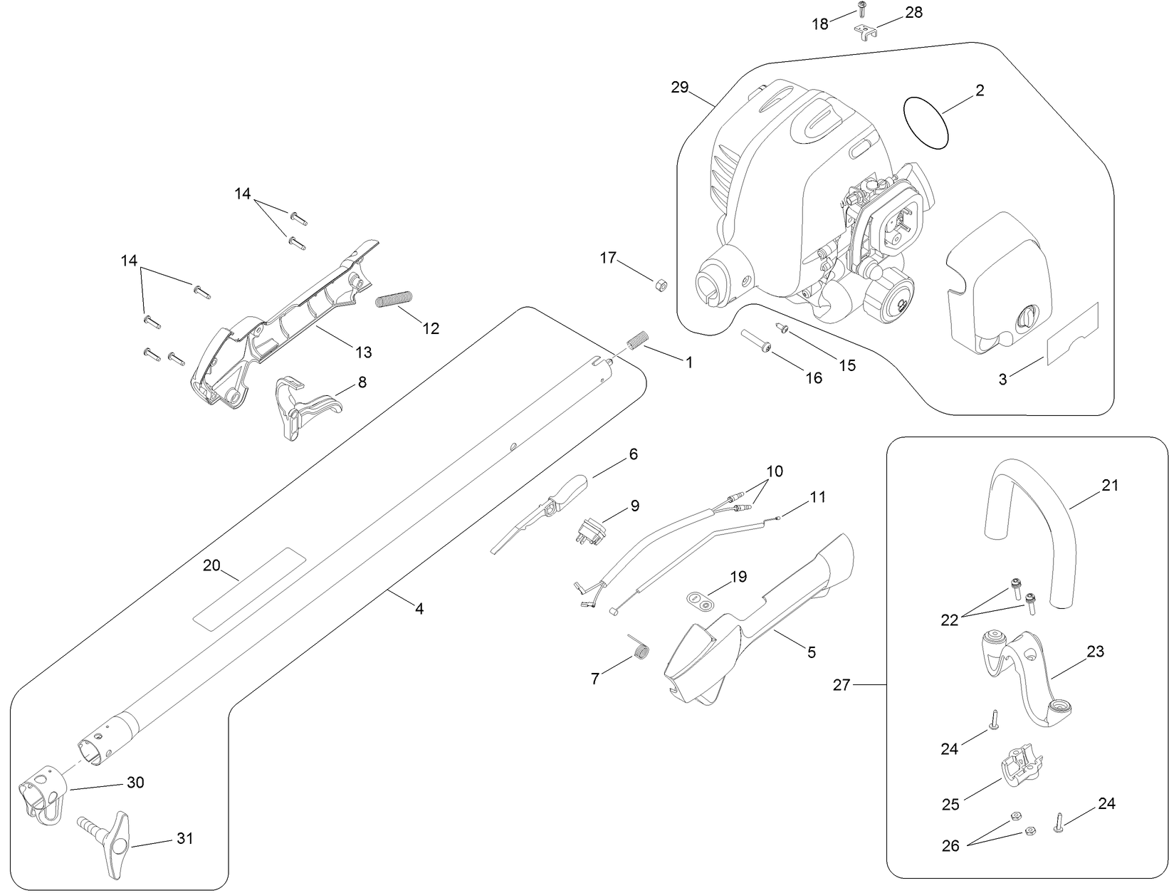 Upper Shaft, Handle and Powerhead Assembly