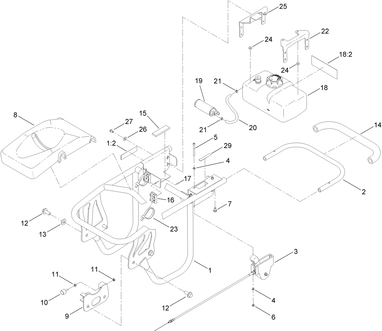 Frame, Handle and Fuel Tank Assembly
