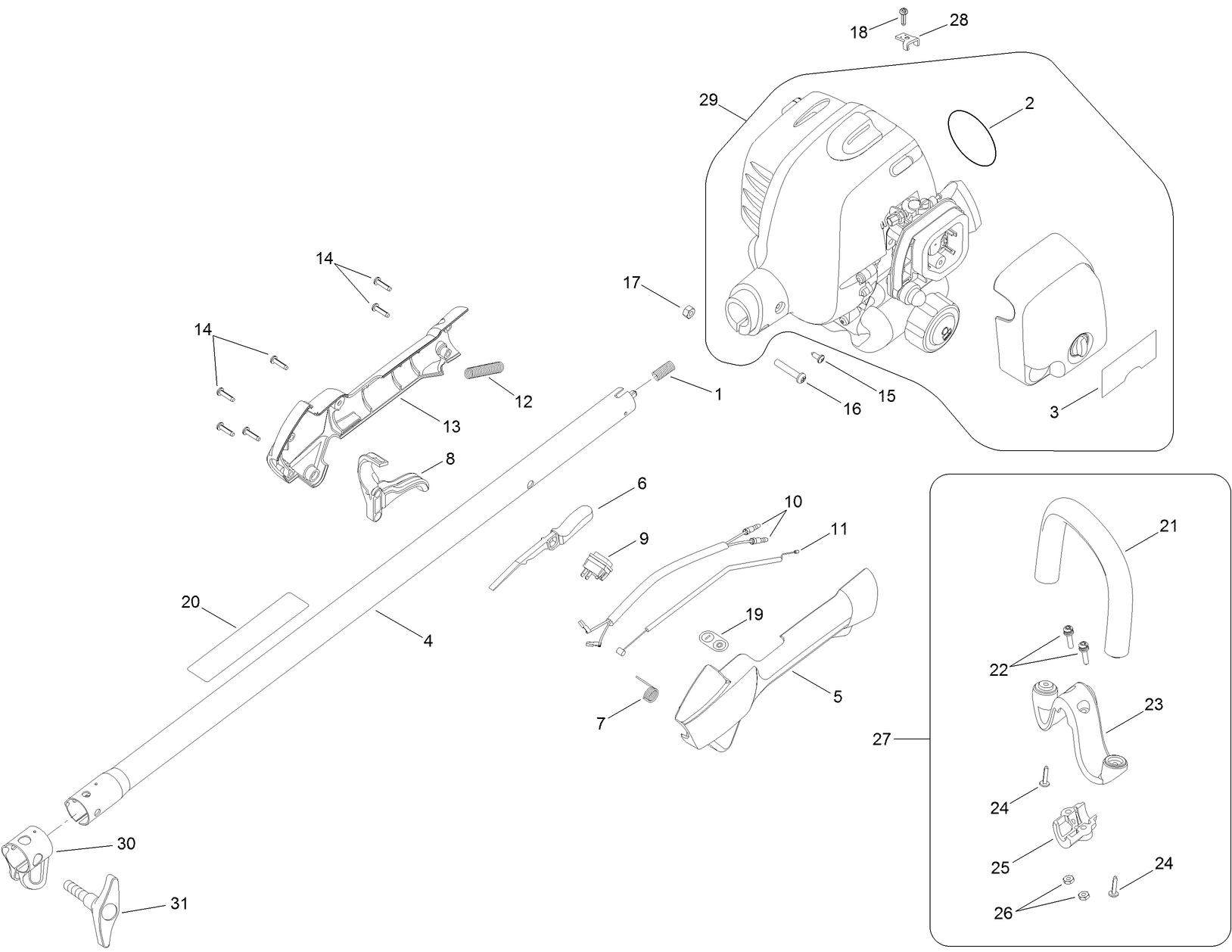 Upper Shaft, Handle and Powerhead Assembly