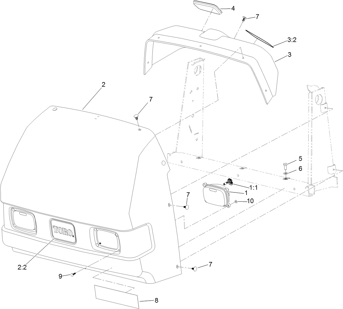 Hood, Dash and Headlight Assembly