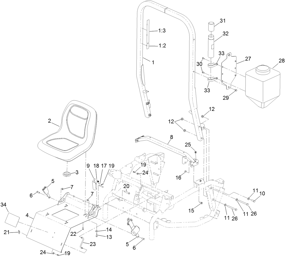 Seat and Roll-Over Protection System Assembly