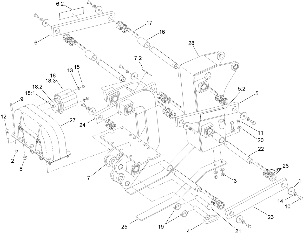 Plow Frame, Blade Mounting and Transmission Assembly