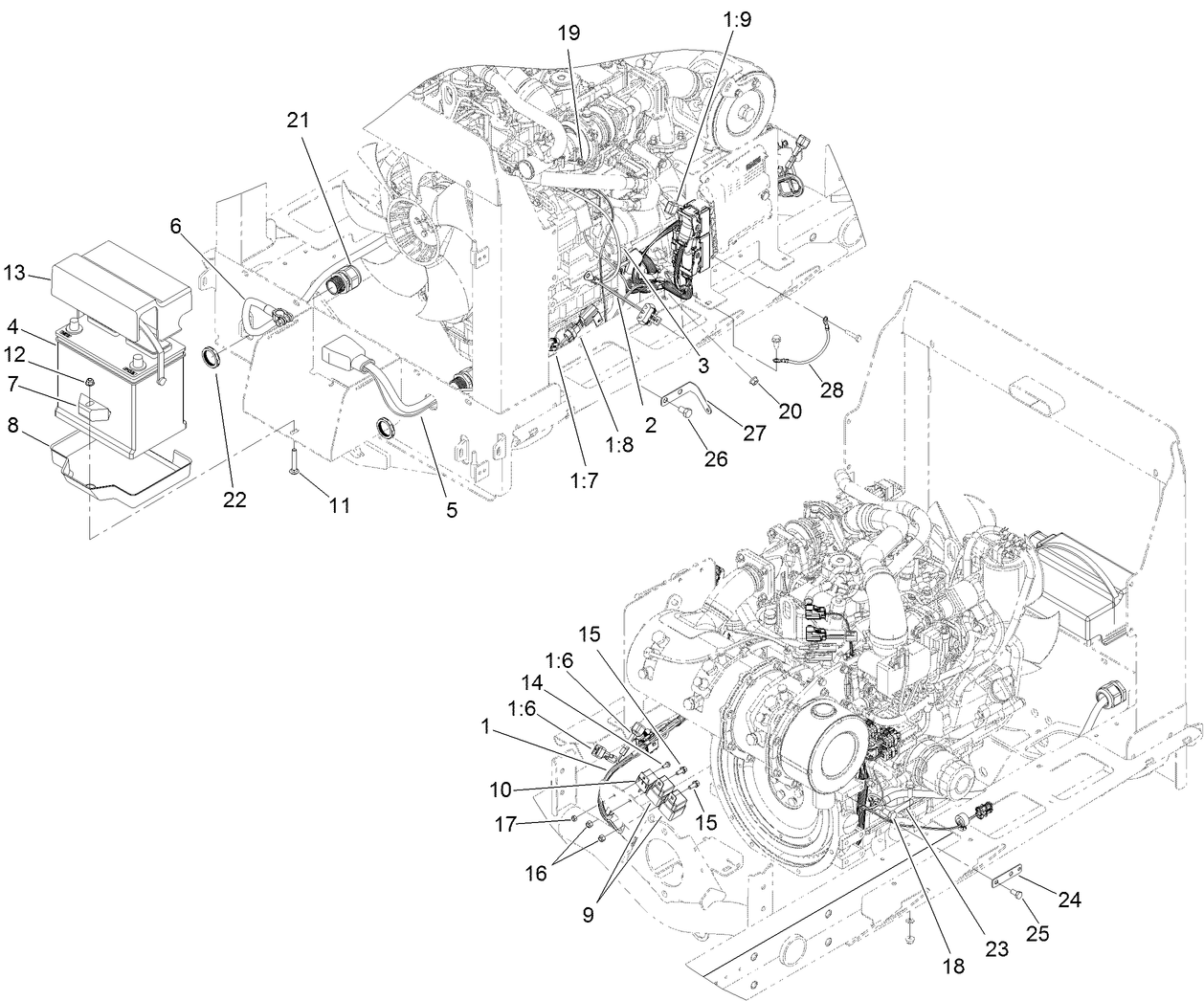 Engine Wiring Harness and Battery Assembly