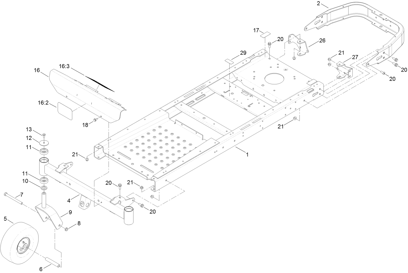 Frame, Front Axle and Caster Wheel Assembly