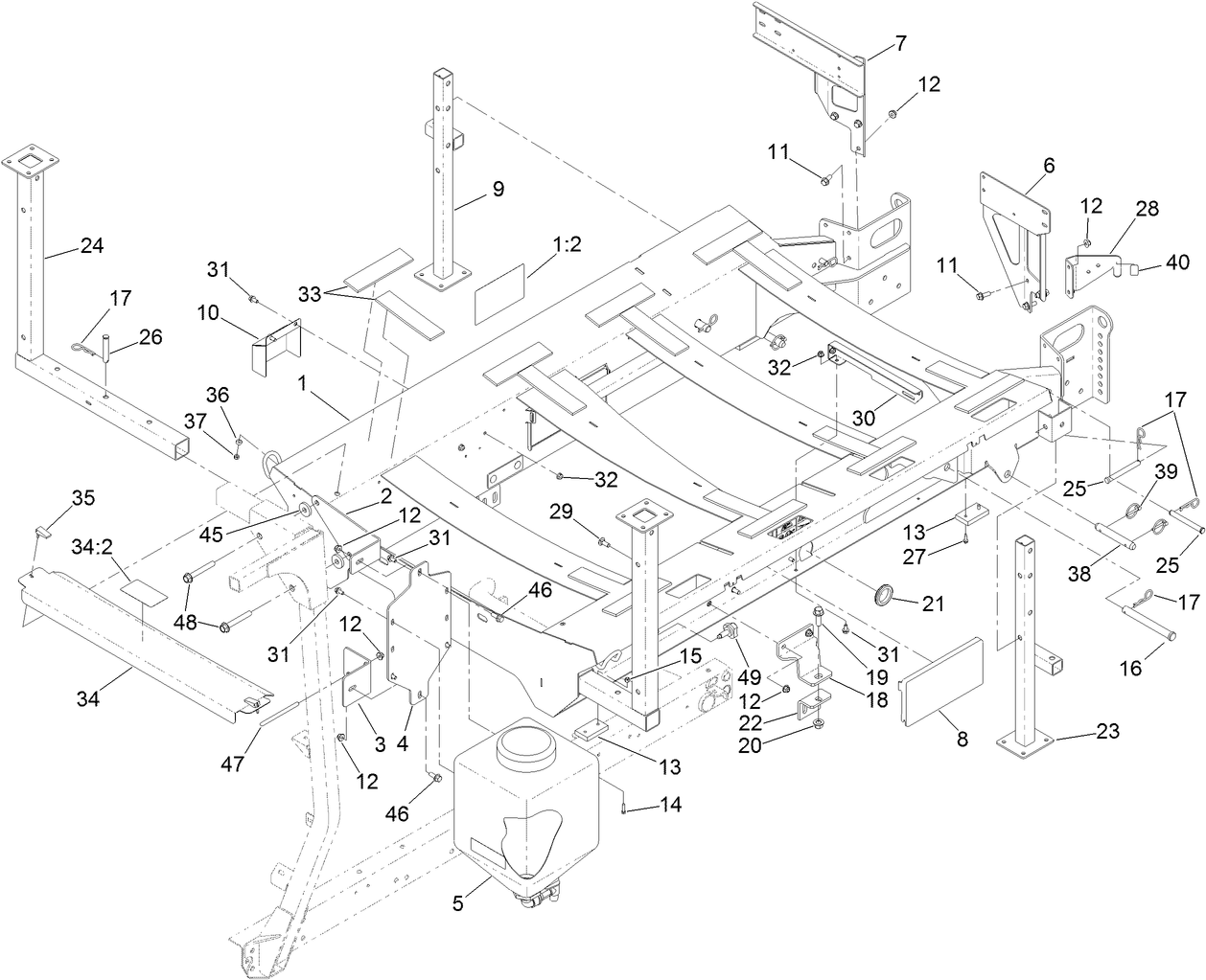 Main Frame, Jack Stand and Boom Mount Assembly
