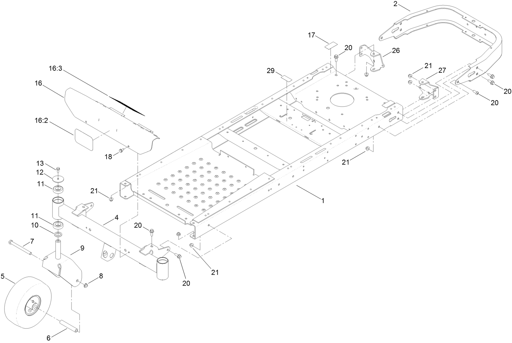 Frame, Front Axle and Caster Wheel Assembly