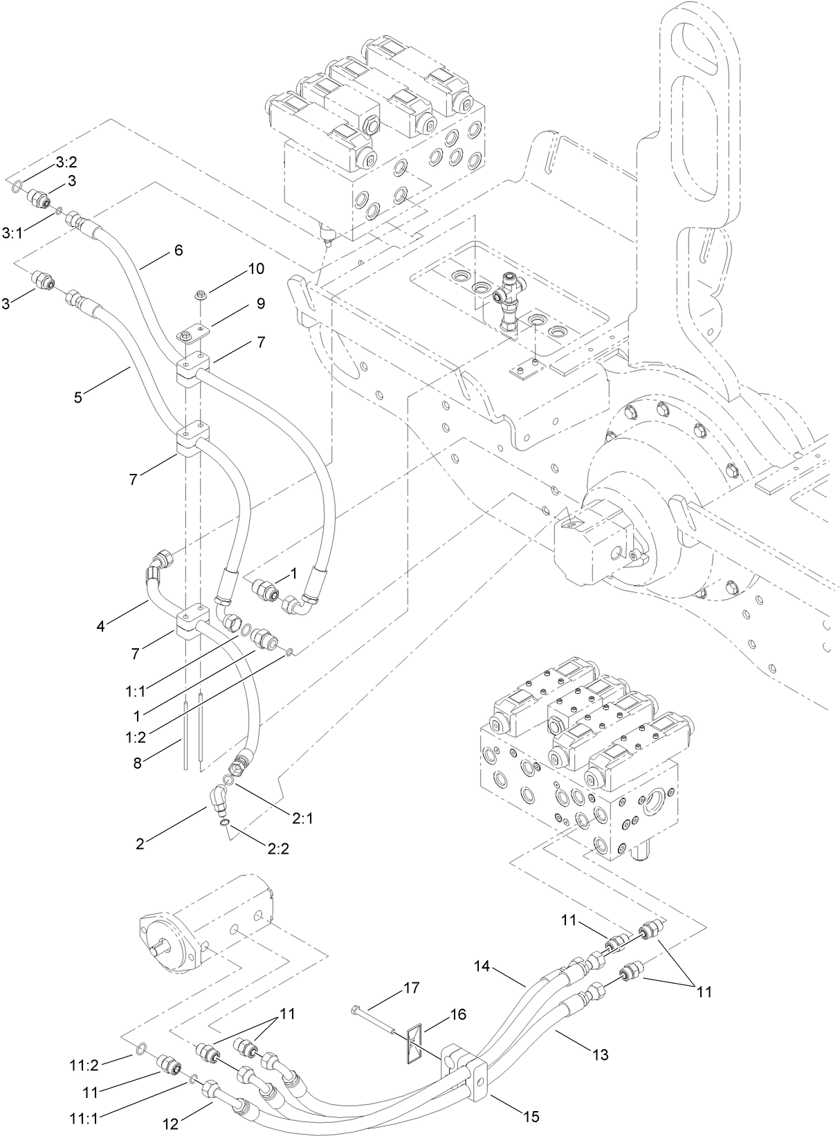 Hydraulic Routing Assembly  Wheel Motor and Manifold