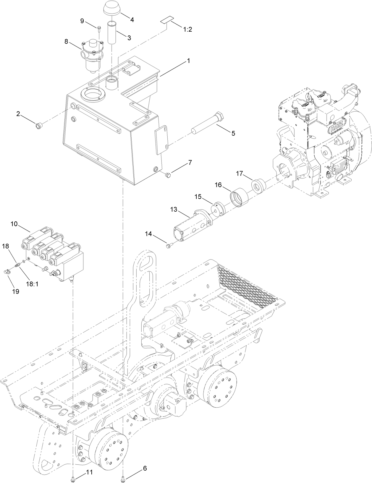 Hydraulic Tank, Manifold and Pump Assembly