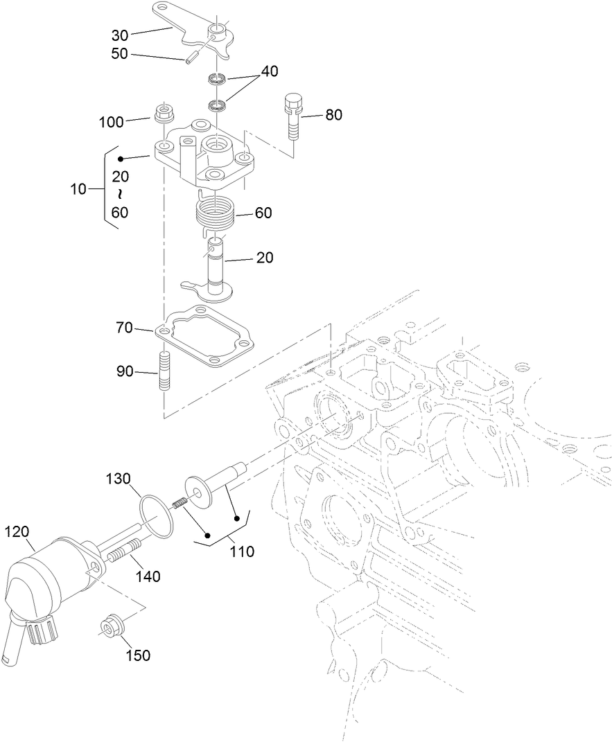 Engine Stop Lever and Stop Solenoid Assembly