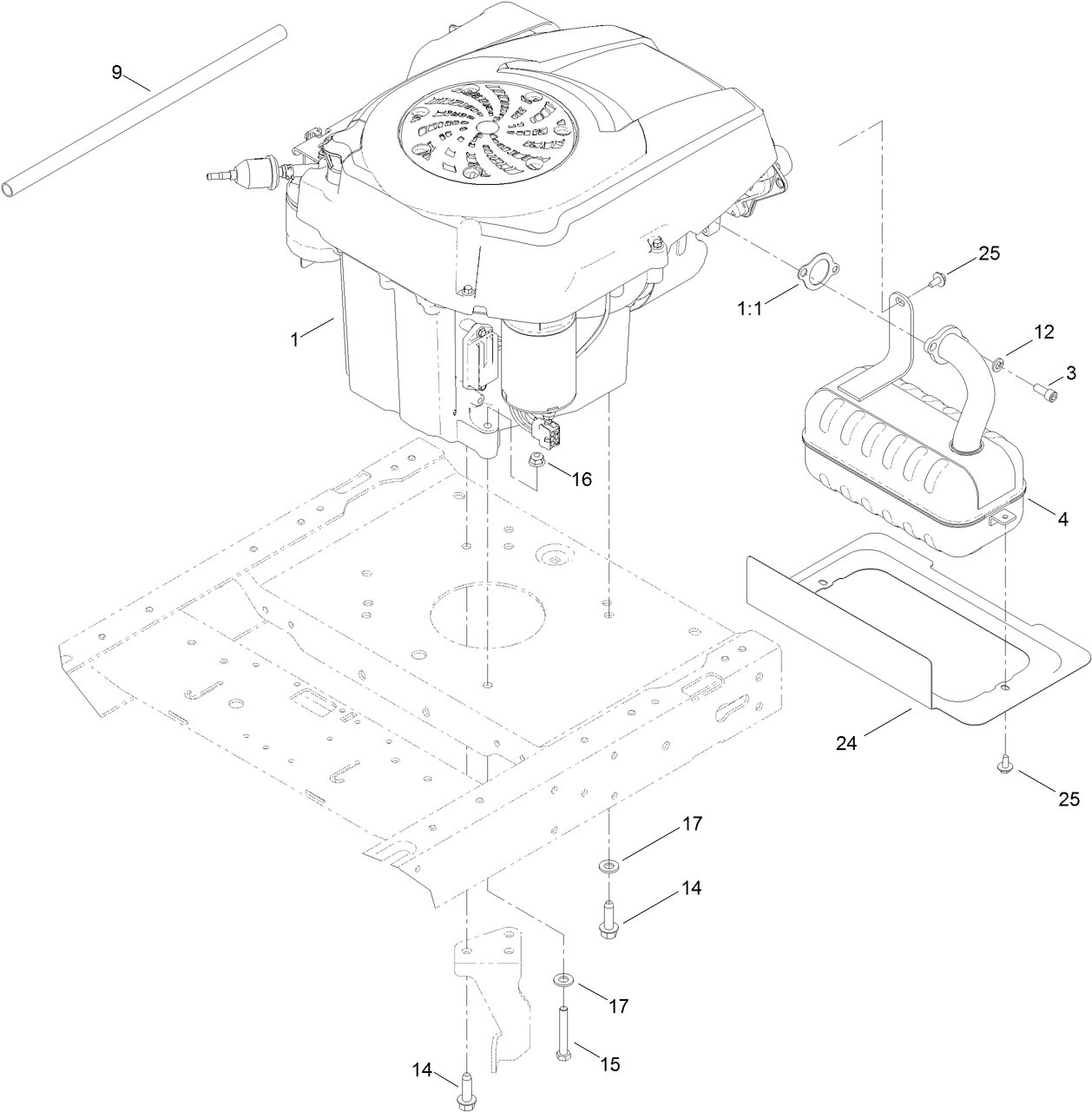 Engine and Muffler Assembly