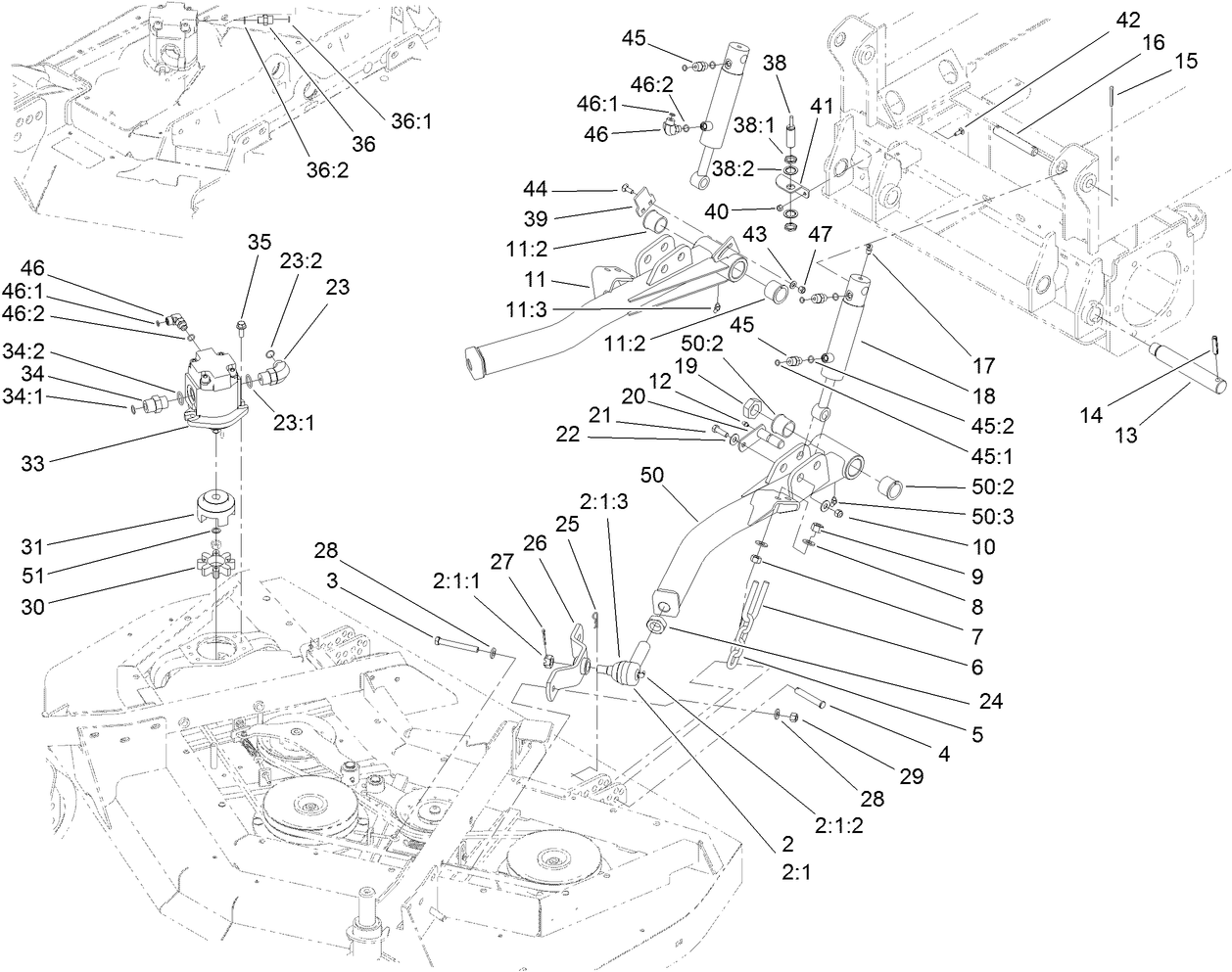 Front Deck Lift Arm and Cylinder Assembly