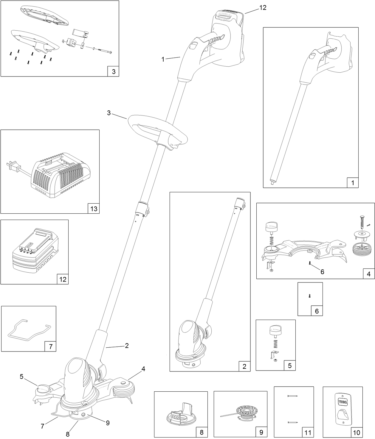 12in Cordless Single-Line Trimmer Assembly