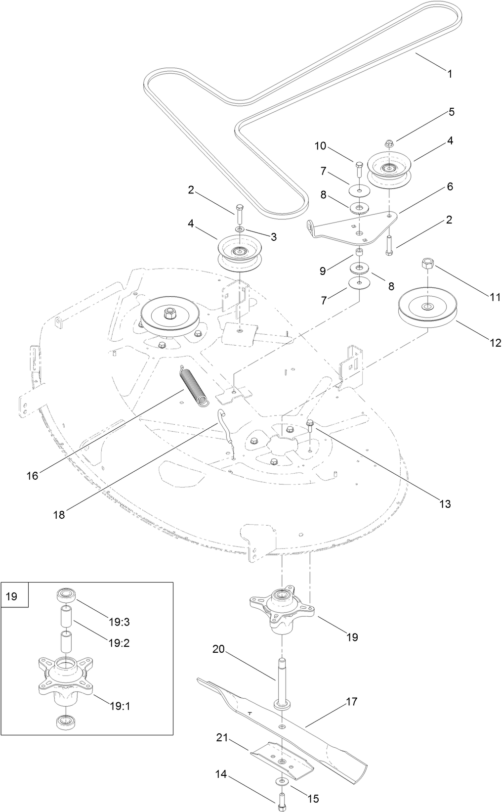 42 Inch Deck, Belt and Blade Assembly
